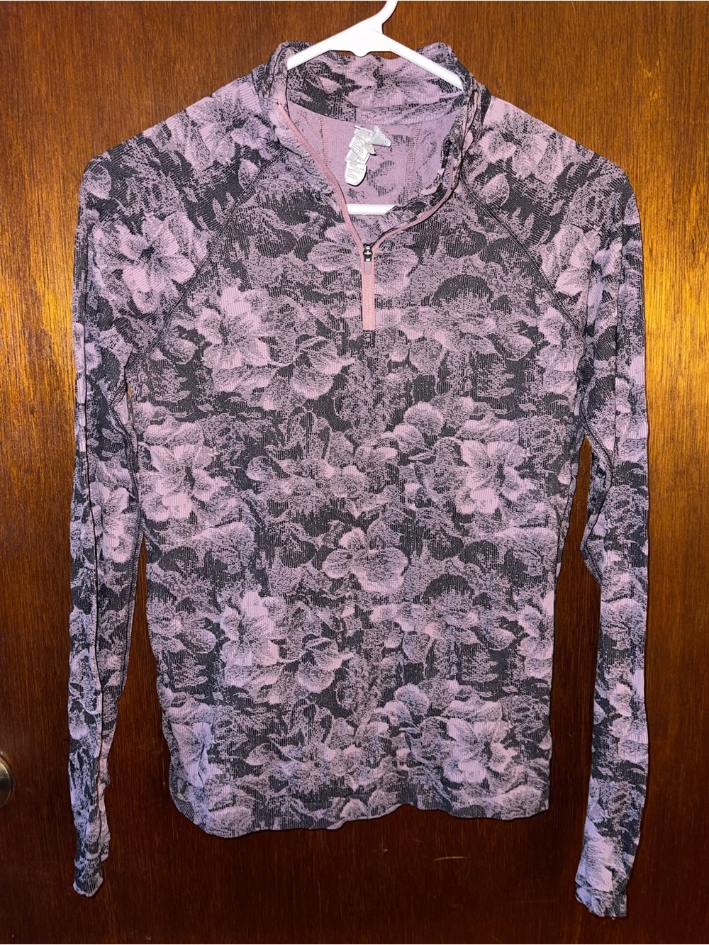 Athleta Pink Floral Long Sleeve Quarter-Zip Top